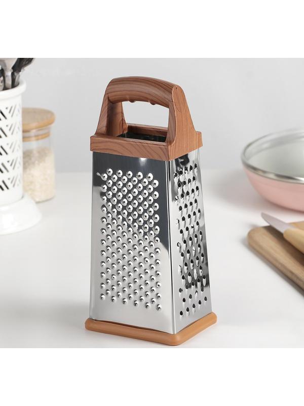 Тёрка четырёхгранная Доляна «Деревенька», 22×9 см, цвет коричневый