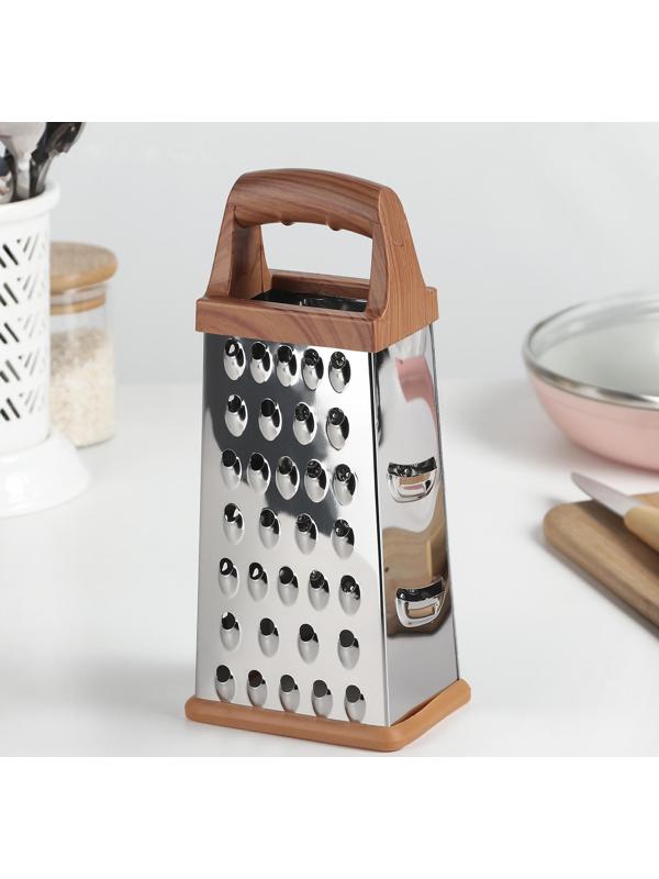 Тёрка четырёхгранная Доляна «Деревенька», 22×9 см, цвет коричневый