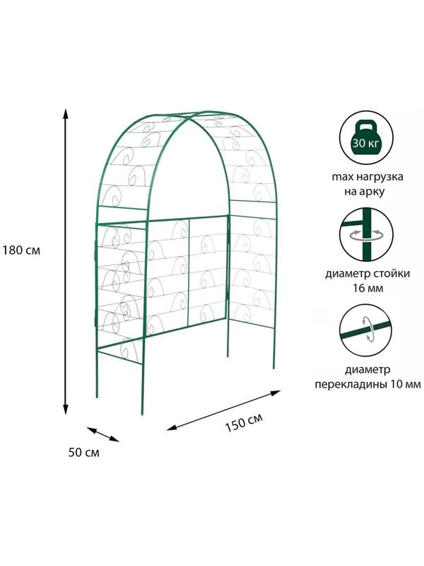 Арка садовая, разборная, 180 × 150 × 50 см, металл, зелёная, «Беседка»