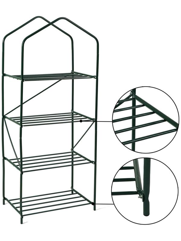Стеллаж для рассады, 4 полки, 160 × 60 × 40 см, металлический каркас d = 16 мм, без чехла