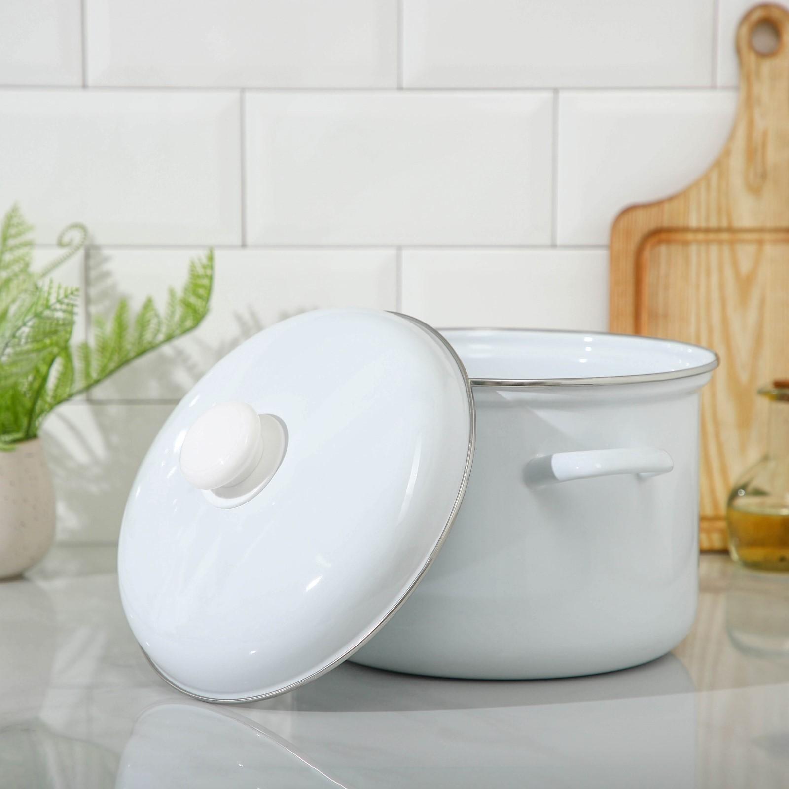 Кастрюля цилиндрическая, 6 л, без деколи, индукция, цвет белый