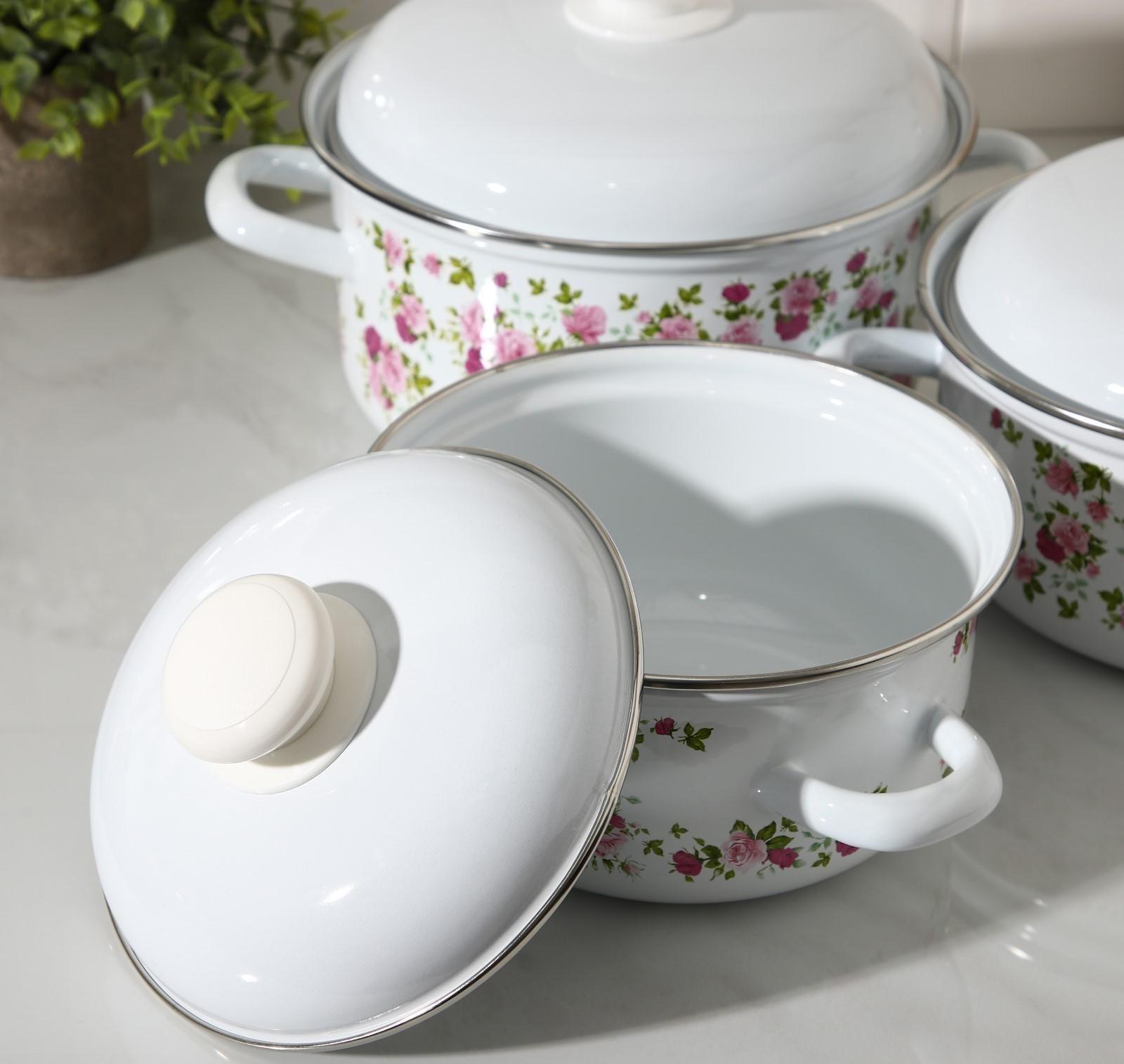Набор кастрюль «Китайская роза», 3 предмета: 1,5 л, 2 л, 3 л, индукция, цвет белый