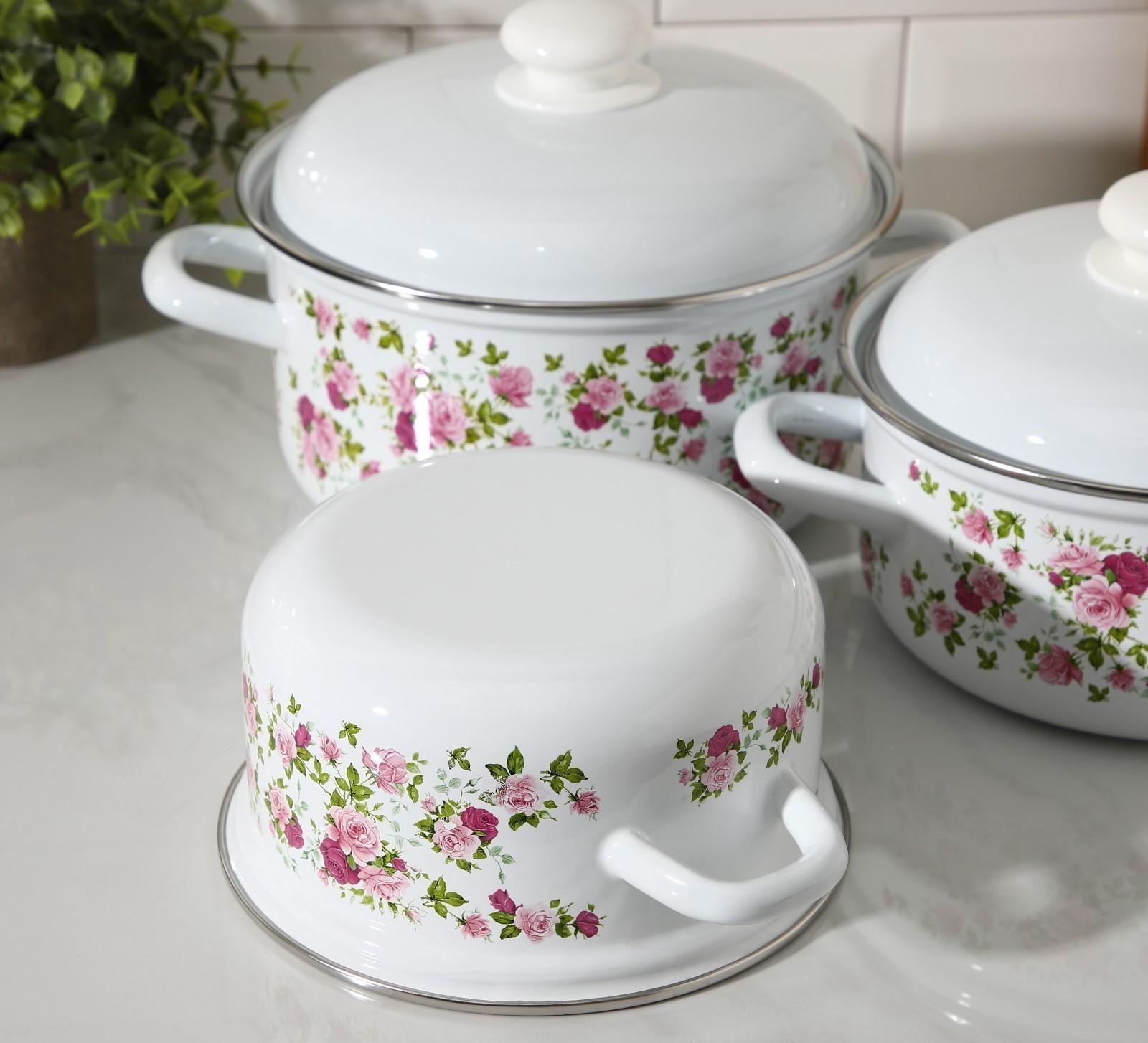 Набор кастрюль «Китайская роза», 3 предмета: 1,5 л, 2 л, 3 л, индукция, цвет белый