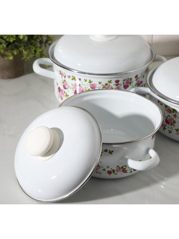 Набор кастрюль «Китайская роза», 3 предмета: 1,5 л, 2 л, 3 л, индукция, цвет белый