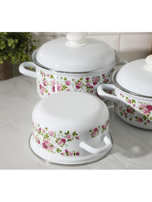 Набор кастрюль «Китайская роза», 3 предмета: 1,5 л, 2 л, 3 л, индукция, цвет белый