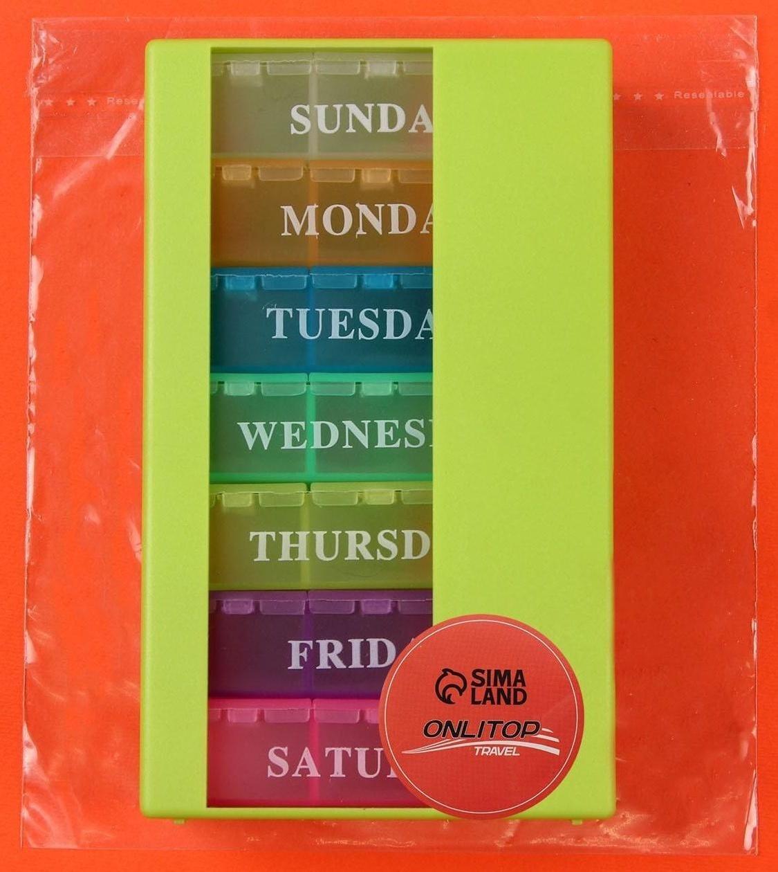 Таблетница-органайзер «Неделька», английские буквы, 7 контейнеров по 3 секции, разноцветный