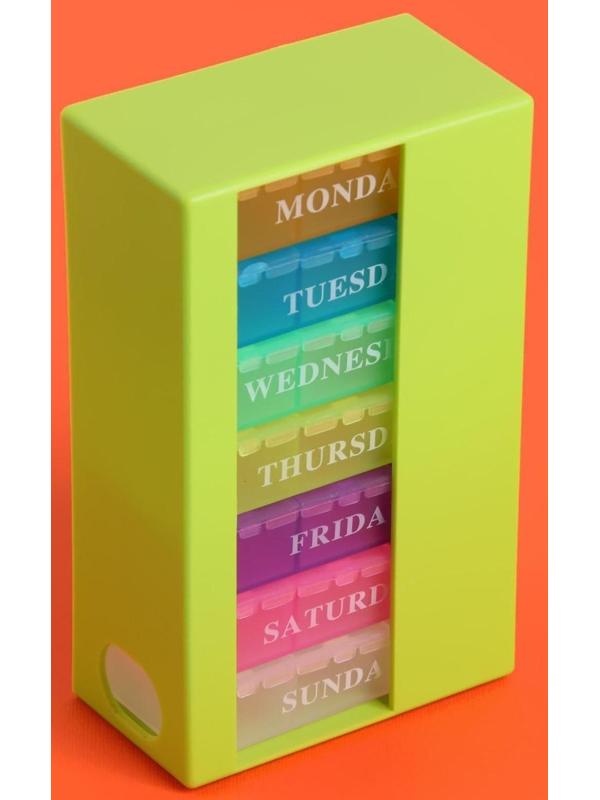 Таблетница-органайзер «Неделька», английские буквы, 7 контейнеров по 3 секции, разноцветный
