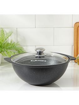 Казан, 3,5 л, стеклянная крышка, литые ручки, антипригарное покрытие, цвет тёмный мрамор