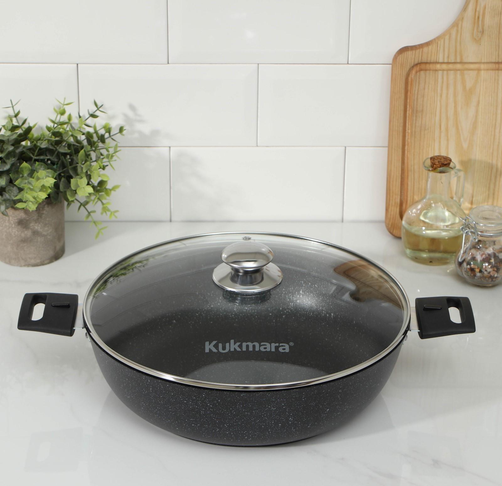 Сотейник, d=30 см, съёмные ручки, стеклянная крышка, антипригарное покрытие, цвет тёмный мрамор