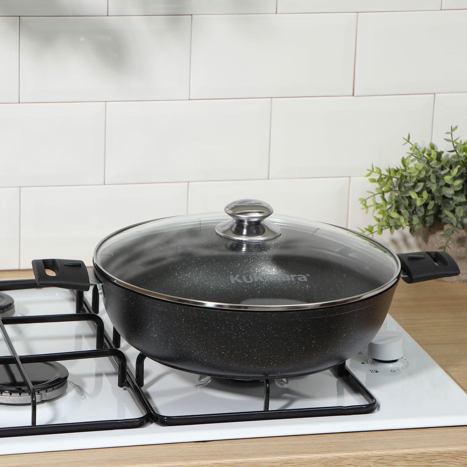 Сотейник, d=30 см, съёмные ручки, стеклянная крышка, антипригарное покрытие, цвет тёмный мрамор