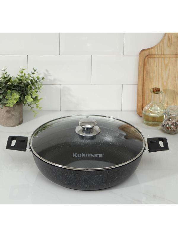 Сотейник, d=30 см, съёмные ручки, стеклянная крышка, антипригарное покрытие, цвет тёмный мрамор