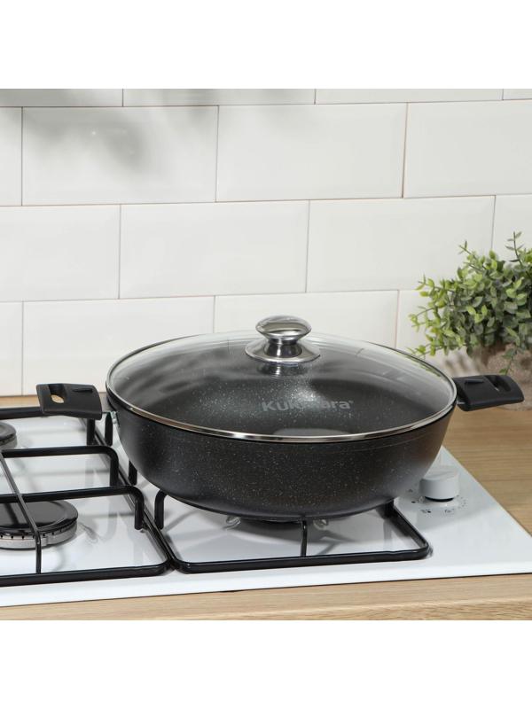 Сотейник, d=30 см, съёмные ручки, стеклянная крышка, антипригарное покрытие, цвет тёмный мрамор