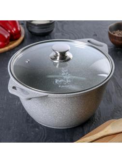 Кастрюля, 4 л, стеклянная крышка, антипригарное покрытие, цвет светлый мрамор