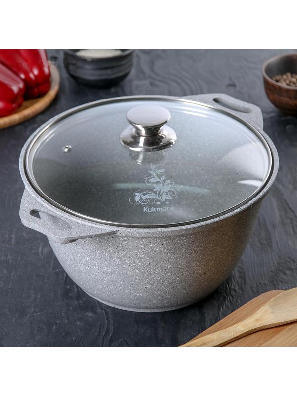 Кастрюля, 4 л, стеклянная крышка, антипригарное покрытие, цвет светлый мрамор