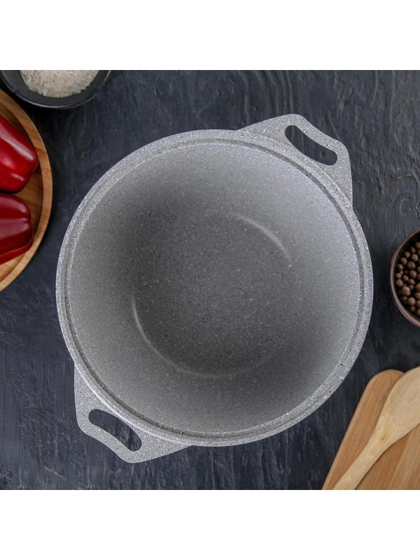 Кастрюля, 4 л, стеклянная крышка, антипригарное покрытие, цвет светлый мрамор