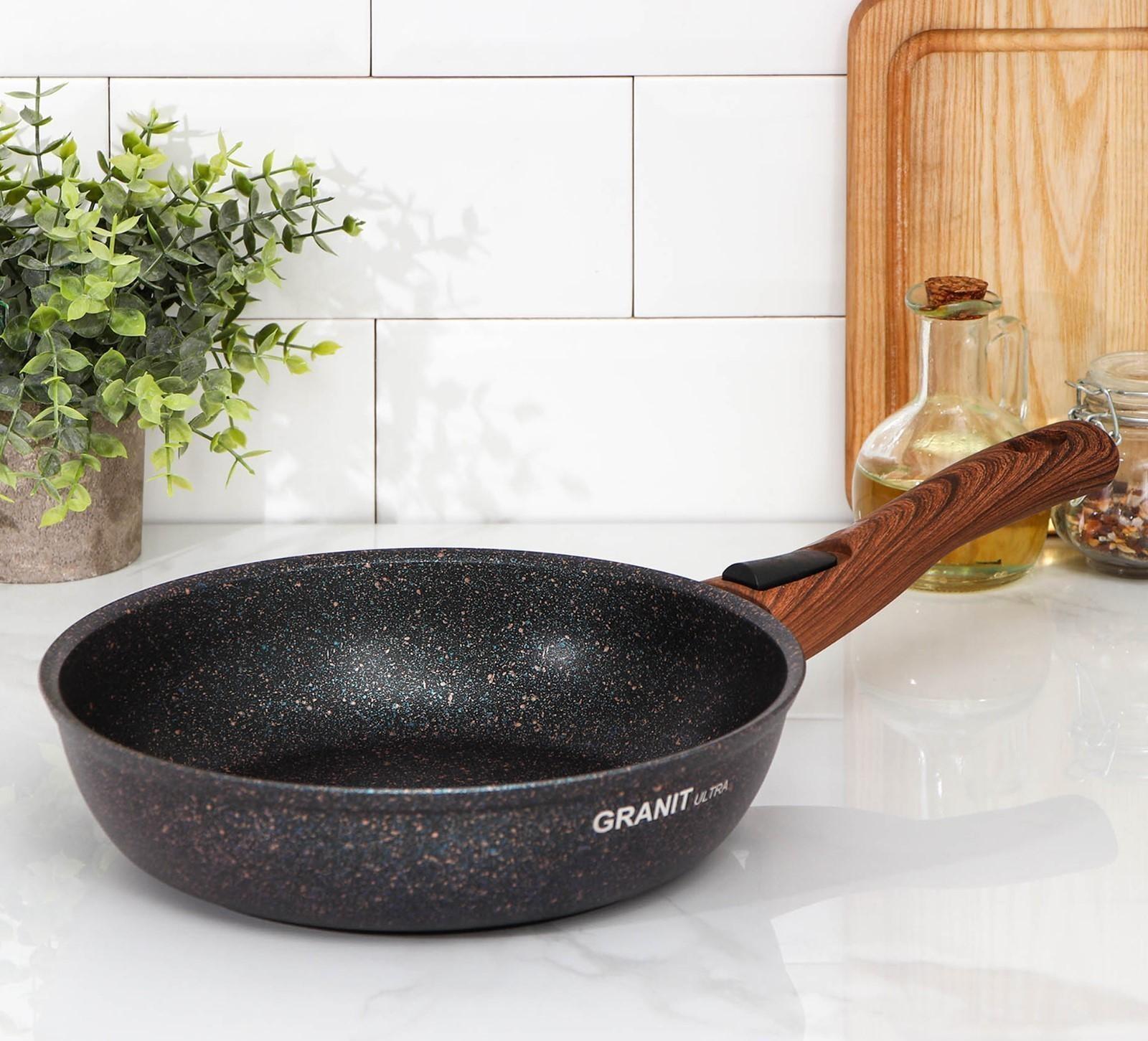 Сковорода Granit ultra blue, d=24 см, съёмная ручка, антипригарное покрытие, цвет чёрный