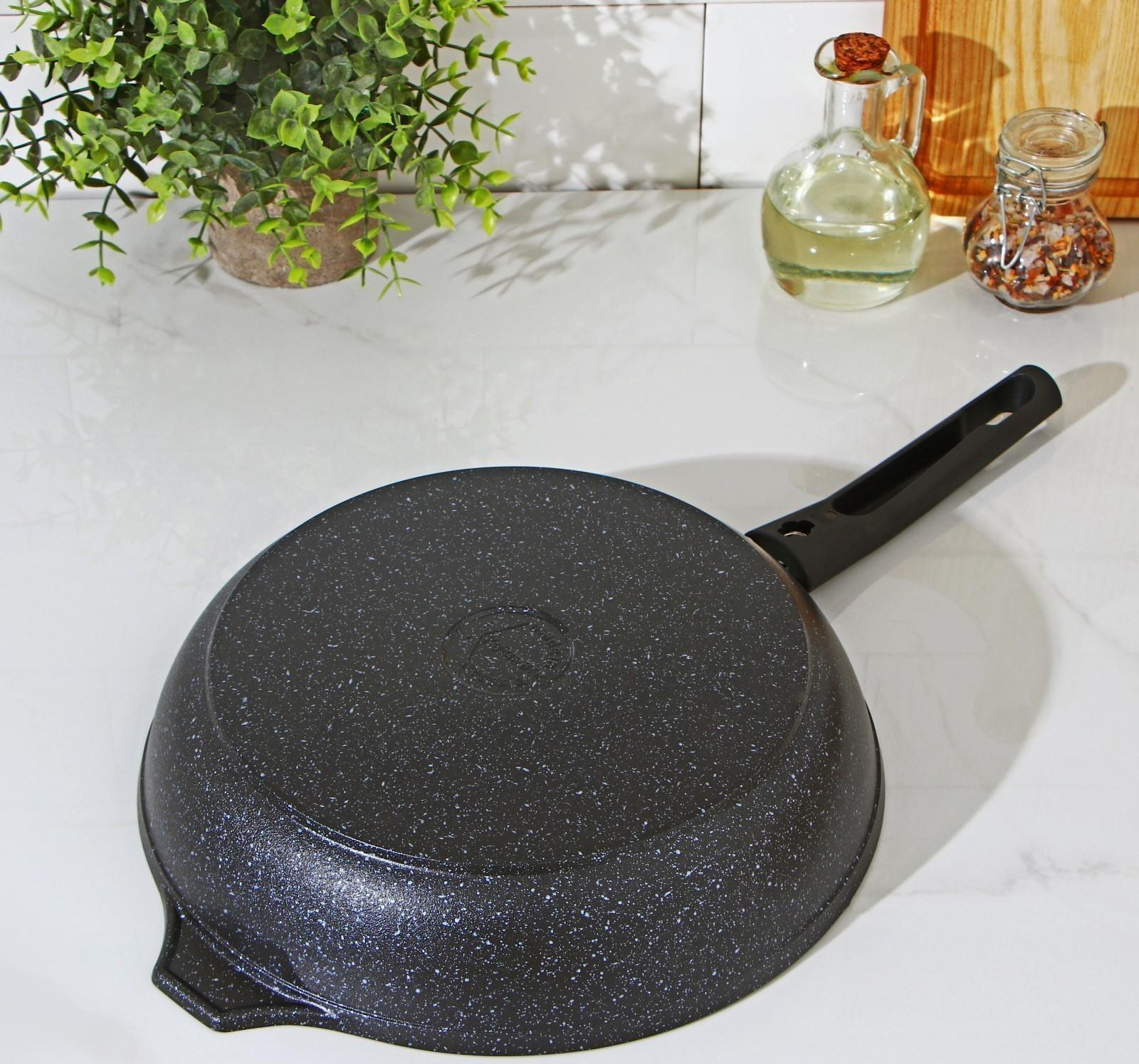 Сковорода, d=26 см, съёмная ручка, антипригарное покрытие, цвет тёмный мрамор