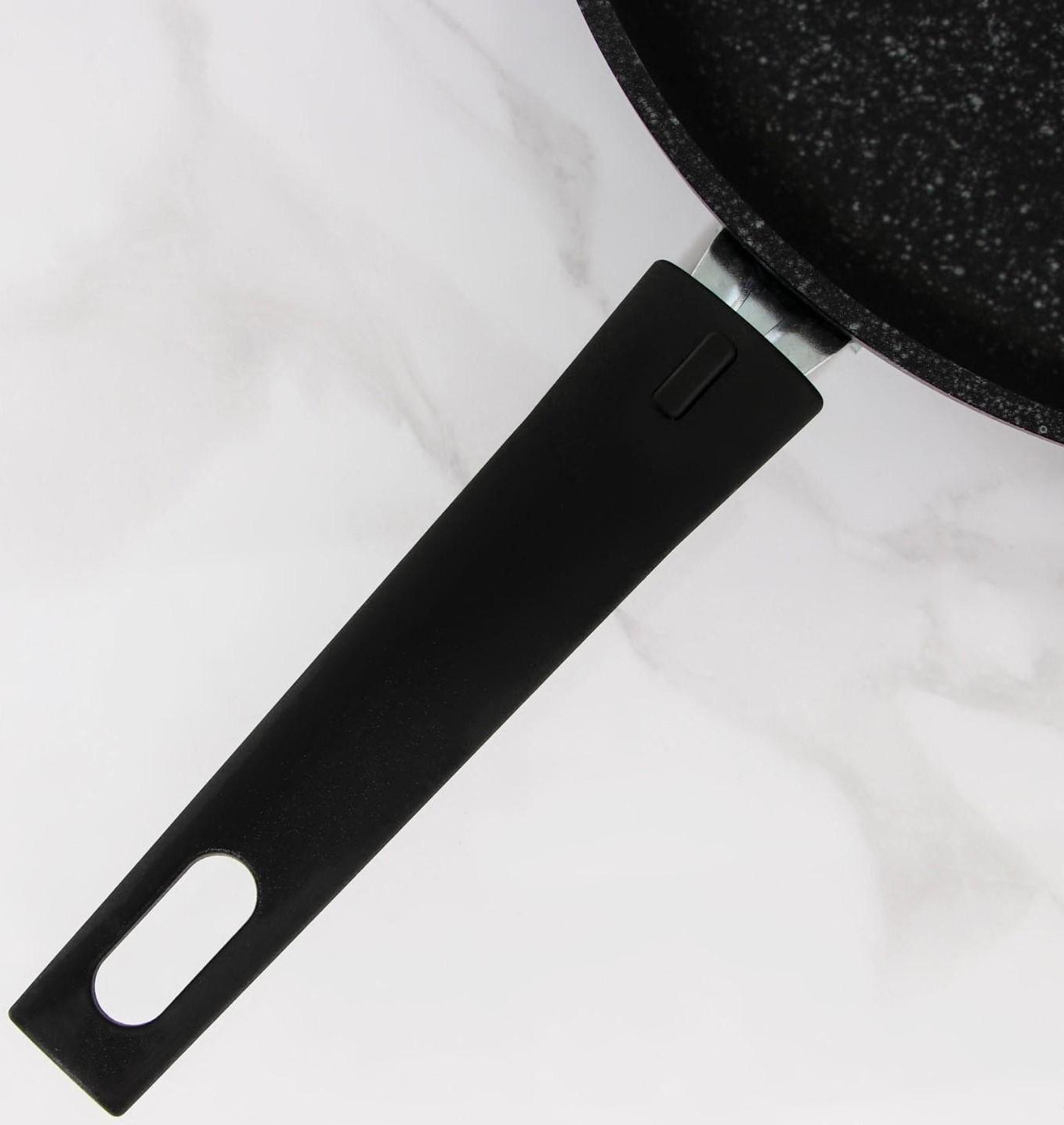 Сковорода, d=26 см, съёмная ручка, антипригарное покрытие, цвет тёмный мрамор