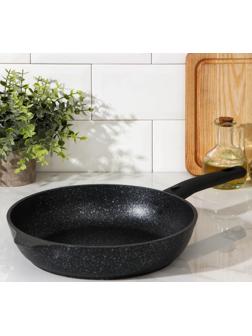 Сковорода, d=26 см, съёмная ручка, антипригарное покрытие, цвет тёмный мрамор