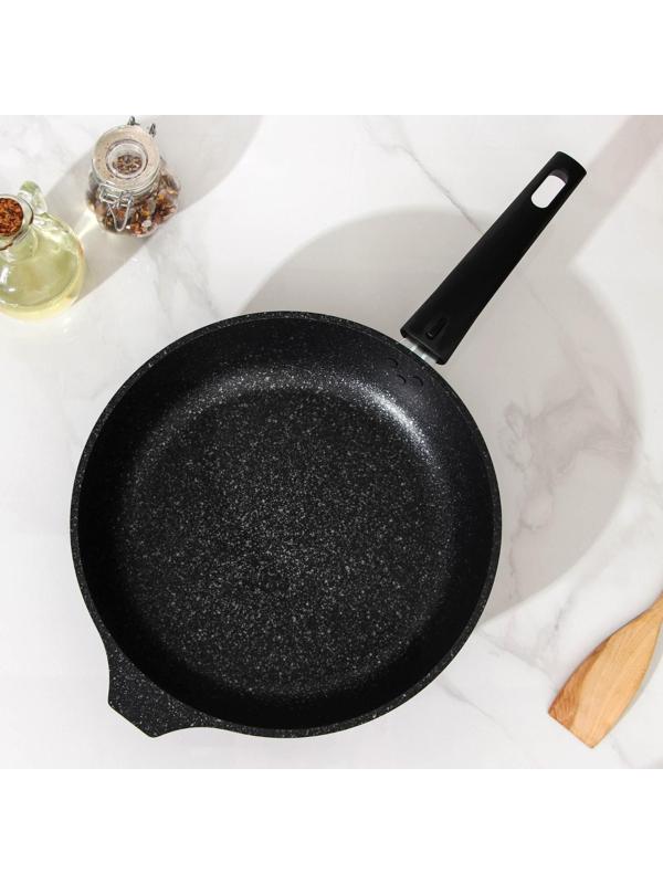 Сковорода, d=26 см, съёмная ручка, антипригарное покрытие, цвет тёмный мрамор