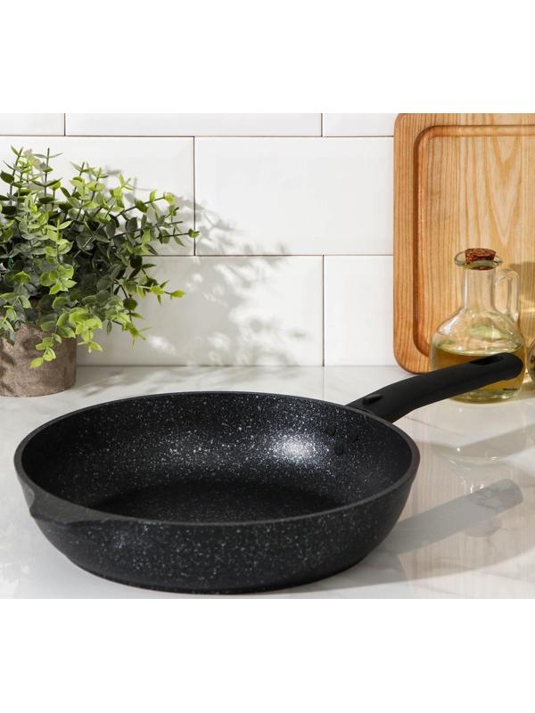 Сковорода, d=26 см, съёмная ручка, антипригарное покрытие, цвет тёмный мрамор
