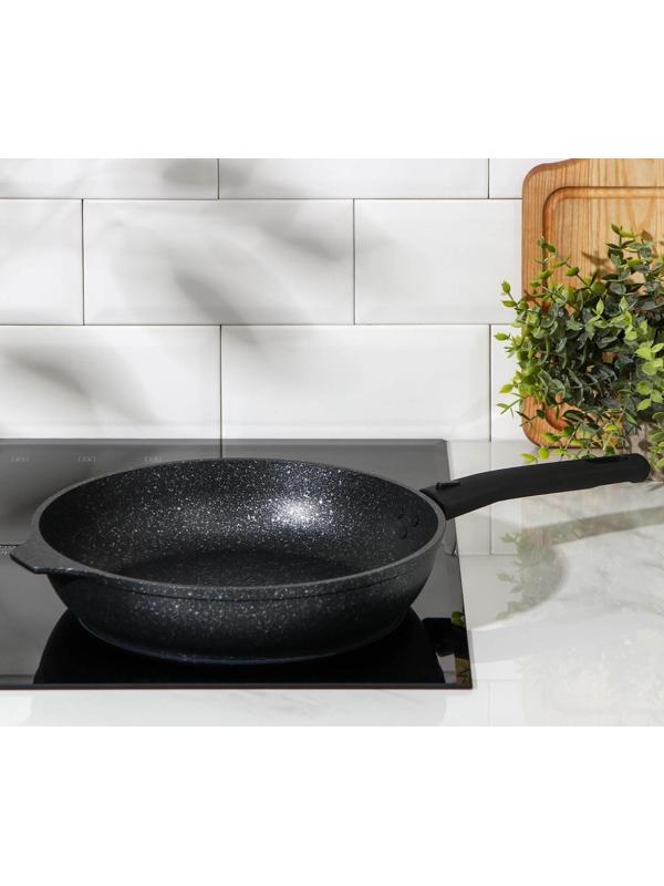Сковорода, d=26 см, съёмная ручка, антипригарное покрытие, цвет тёмный мрамор
