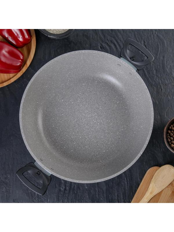 Сотейник, d=30 см, съёмные ручки, стеклянная крышка, антипригарное покрытие, цвет светло-серый