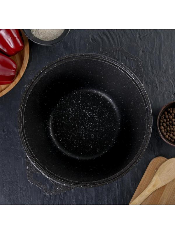 Кастрюля, 4 л, стеклянная крышка, антипригарное покрытие, цвет тёмный мрамор