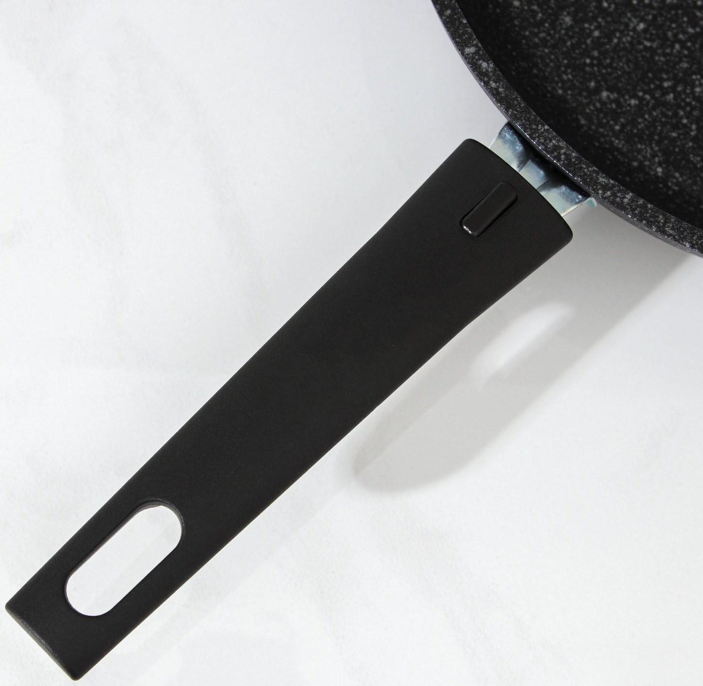 Сковорода, d=24 см, съёмная ручка, антипригарное покрытие, цвет тёмный мрамор