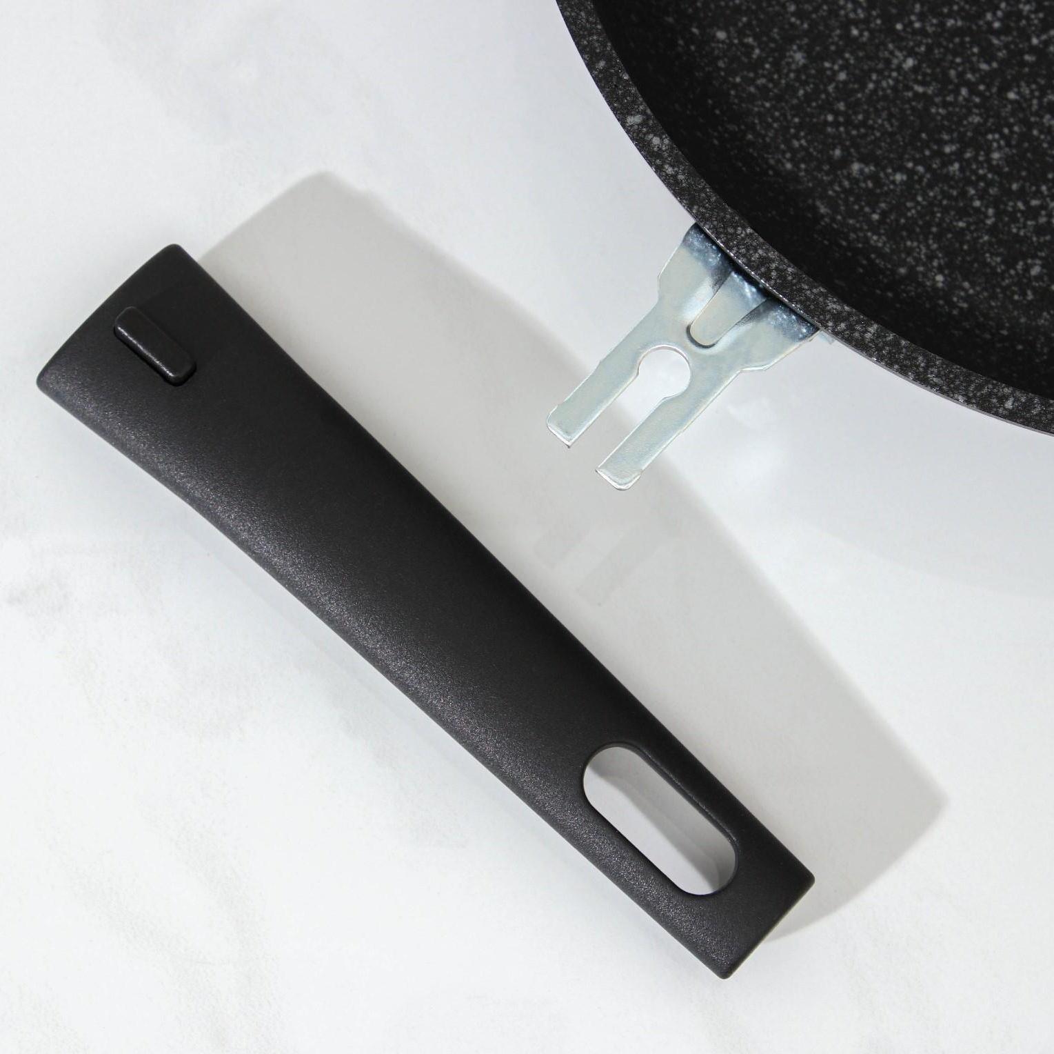 Сковорода, d=24 см, съёмная ручка, антипригарное покрытие, цвет тёмный мрамор