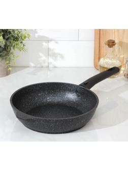 Сковорода, d=24 см, съёмная ручка, антипригарное покрытие, цвет тёмный мрамор