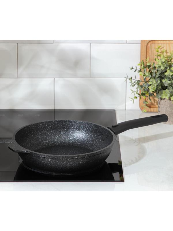 Сковорода, d=24 см, съёмная ручка, антипригарное покрытие, цвет тёмный мрамор