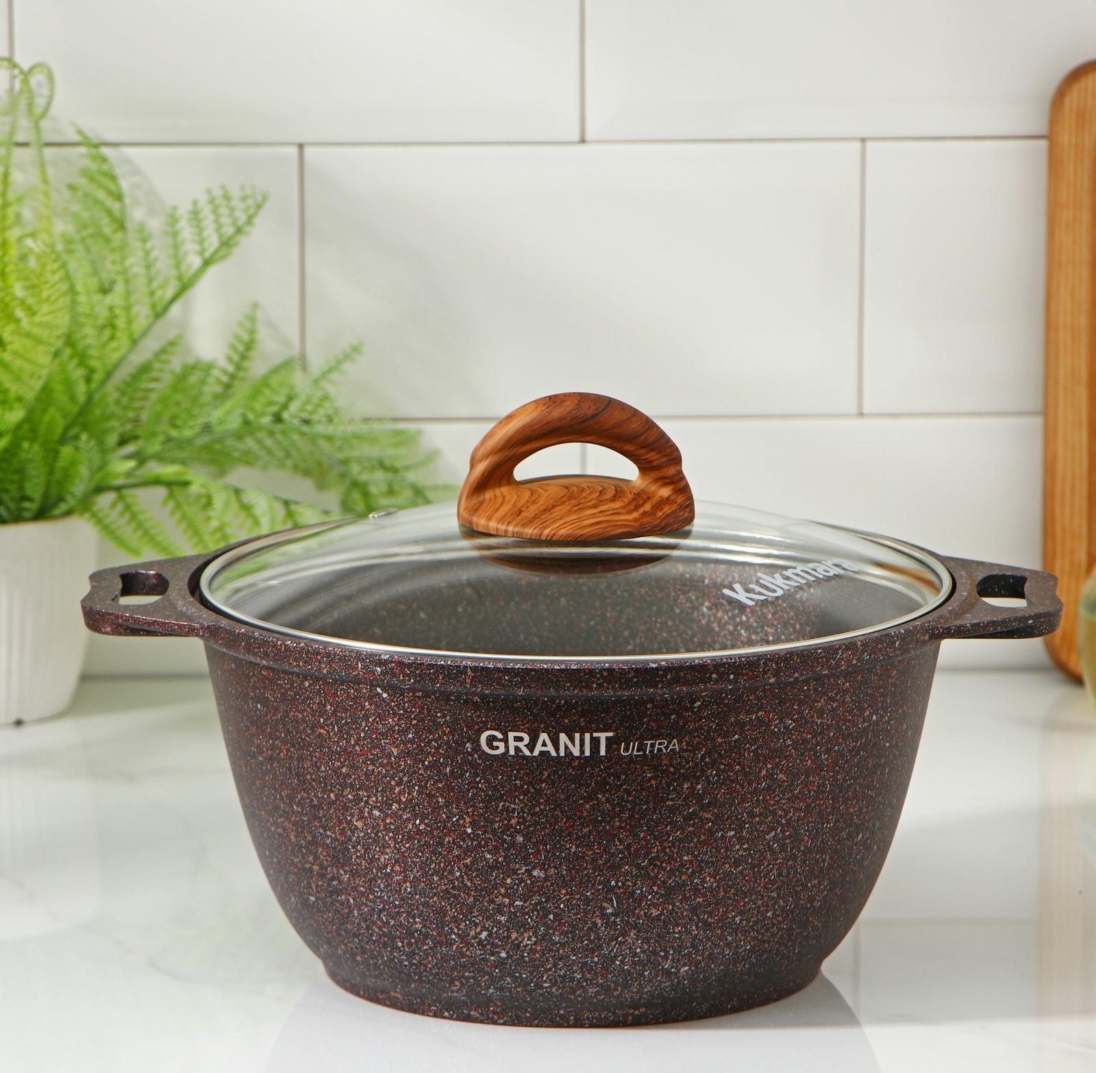 Кастрюля Granit ultra, 3 л, стеклянная крышка, антипригарное покрытие, ручка МИКС
