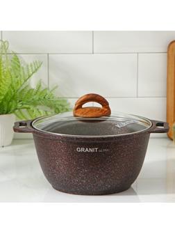 Кастрюля Granit ultra, 3 л, стеклянная крышка, антипригарное покрытие, ручка МИКС