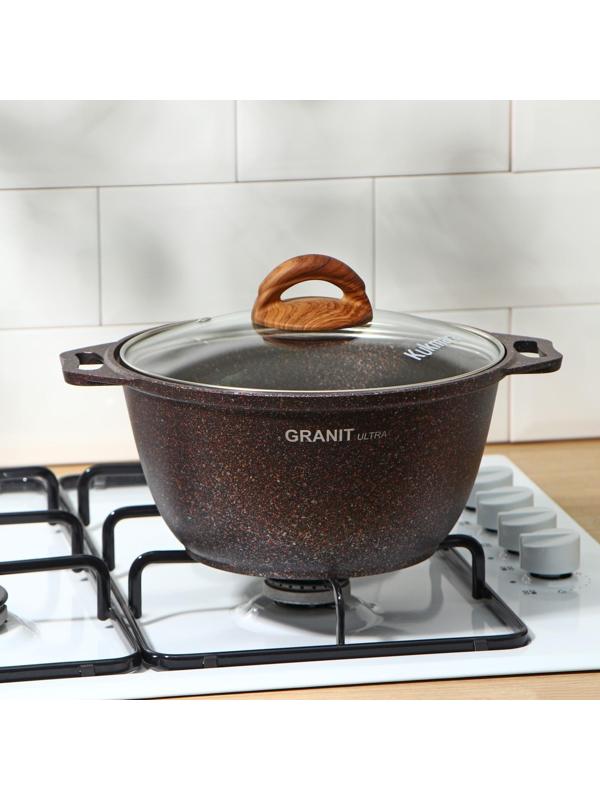 Кастрюля Granit ultra, 3 л, стеклянная крышка, антипригарное покрытие, ручка МИКС