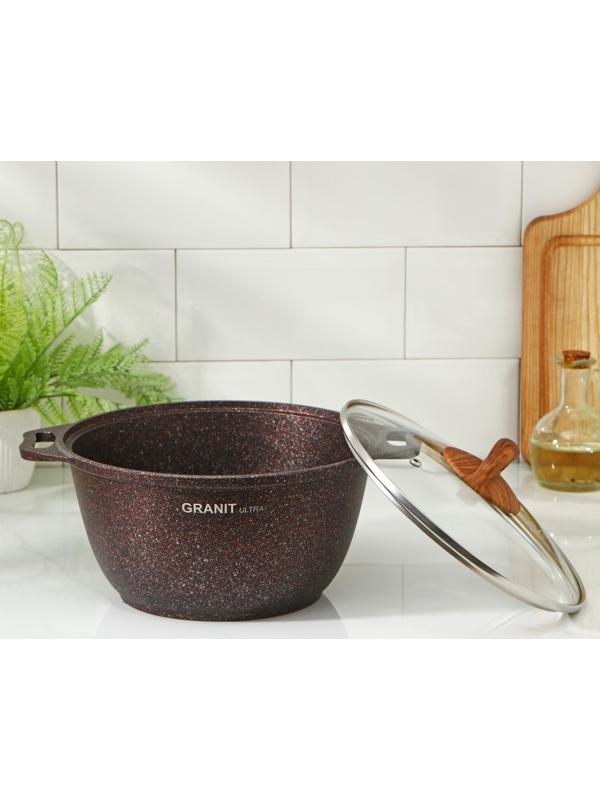 Кастрюля Granit ultra, 3 л, стеклянная крышка, антипригарное покрытие, ручка МИКС