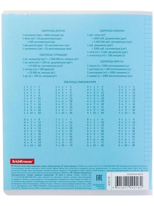 Тетрадь 24 листа в клетку ErichKrause 