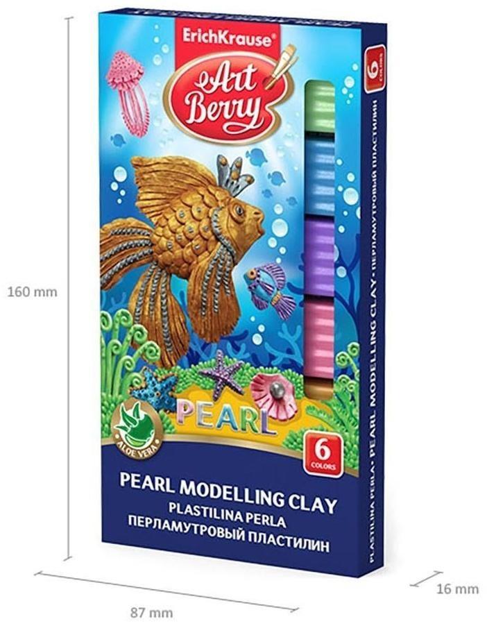 Пластилин 6 цветов, 90 г, ErichKrause ArtBerry Pearl, перламутровый, с алоэ вера, со стеком, в картонной упаковке