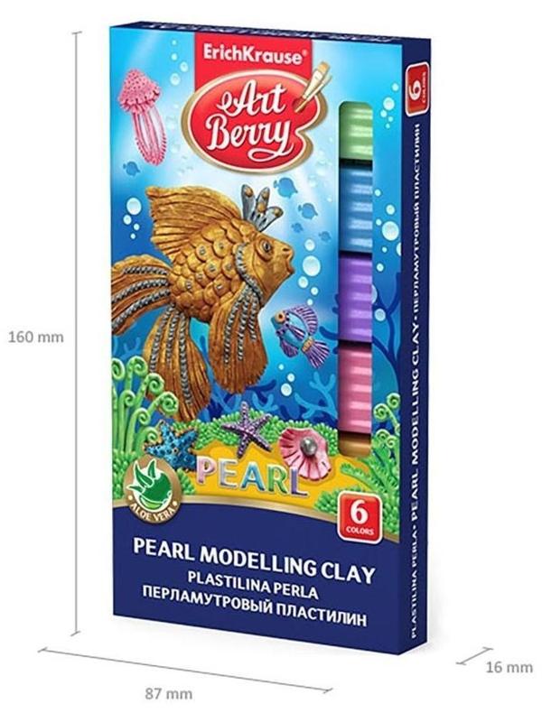 Пластилин 6 цветов, 90 г, ErichKrause ArtBerry Pearl, перламутровый, с алоэ вера, со стеком, в картонной упаковке