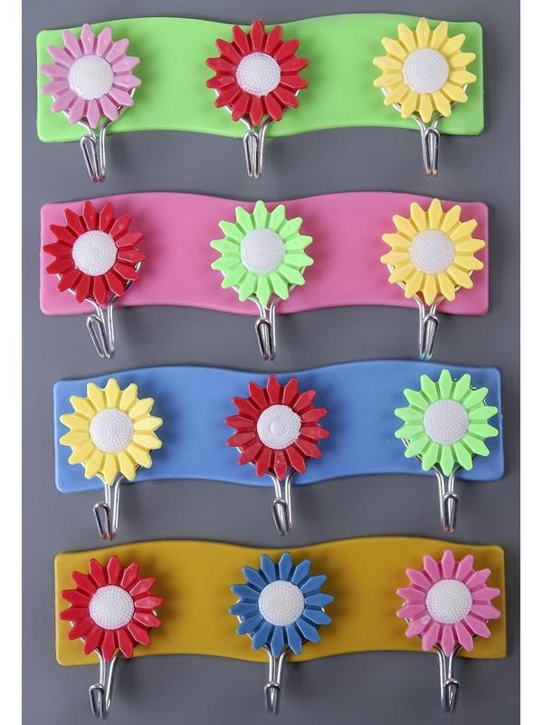 Вешалка настенная «Цветочек», 3 крючка, 15×6×2 см, цвет МИКС