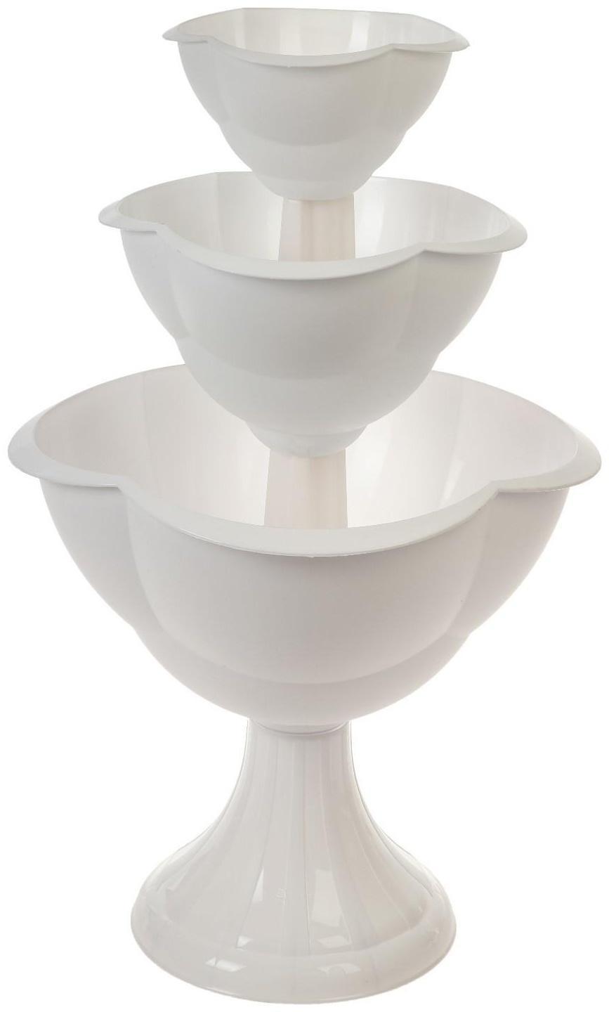 Клумба пластиковая, 3 яруса, d = 27–40–55 см, h = 90 см, белая, «Водопад»