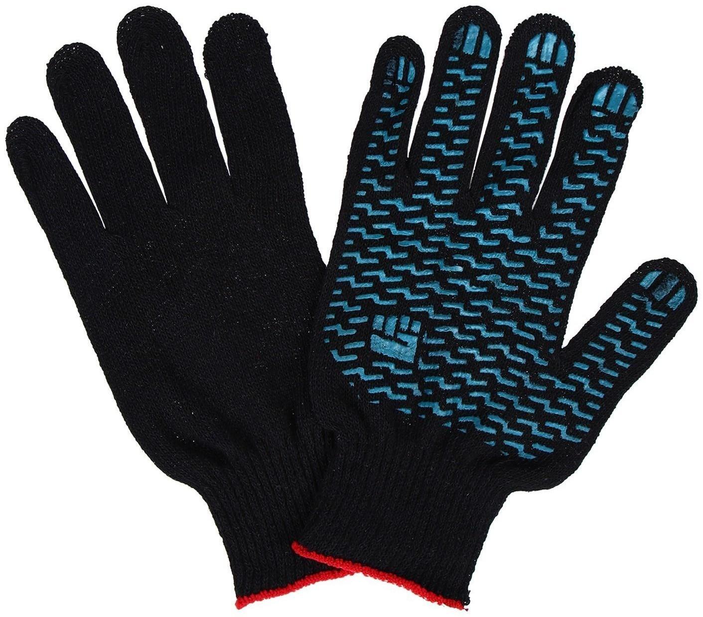 Перчатки, х/б, вязка 10 класс, 4 нити, размер 9, с ПВХ точками, чёрные