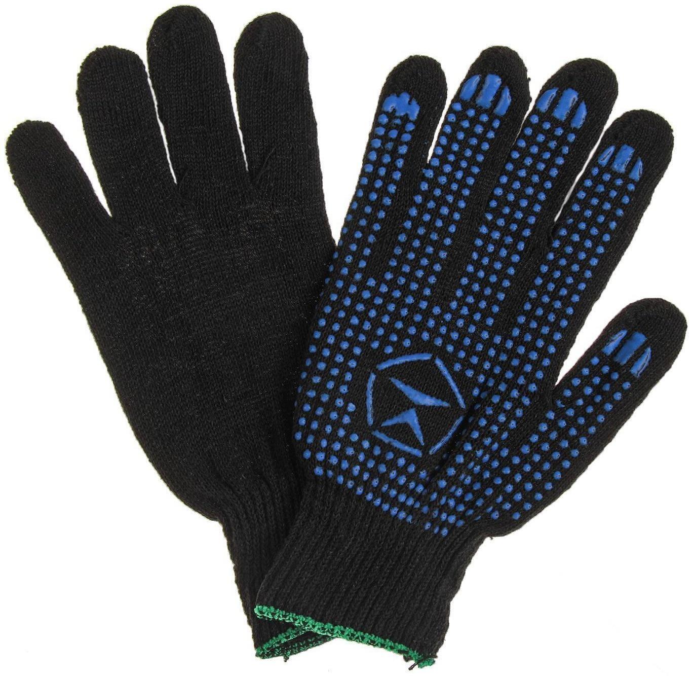 Перчатки, х/б, вязка 10 класс, 4 нити, размер 9, с ПВХ точками, чёрные