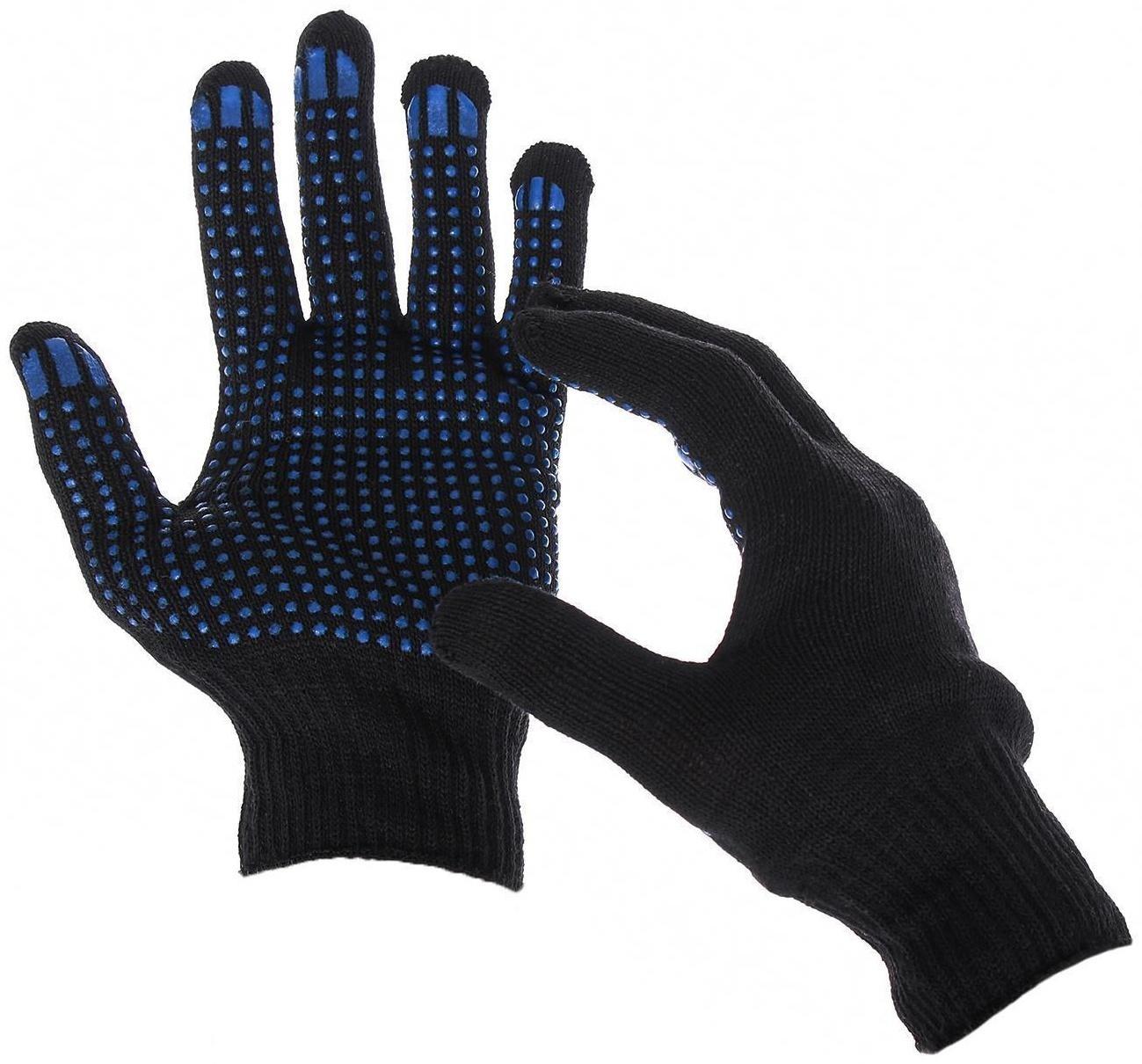 Перчатки, х/б, вязка 10 класс, 4 нити, размер 9, с ПВХ точками, чёрные