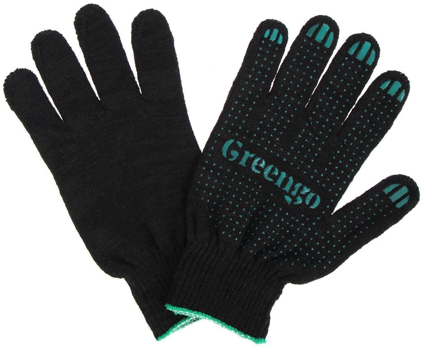 Перчатки, х/б, вязка 10 класс, 4 нити, размер 9, с ПВХ точками, чёрные