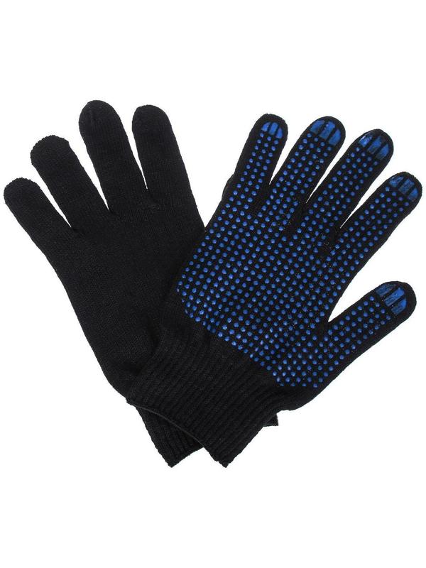 Перчатки, х/б, вязка 10 класс, 4 нити, размер 9, с ПВХ точками, чёрные