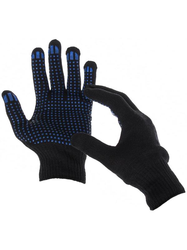 Перчатки, х/б, вязка 10 класс, 4 нити, размер 9, с ПВХ точками, чёрные