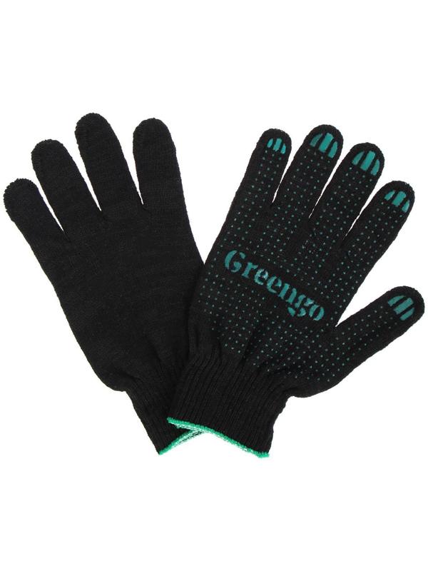 Перчатки, х/б, вязка 10 класс, 4 нити, размер 9, с ПВХ точками, чёрные