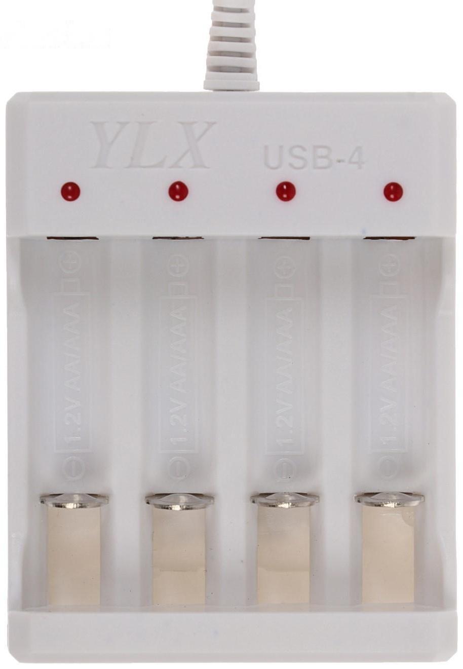 Зарядное устройство LuazON для 4х аккумуляторов АА или ААА UC-24, USB, ток заряда 250 мА, белое