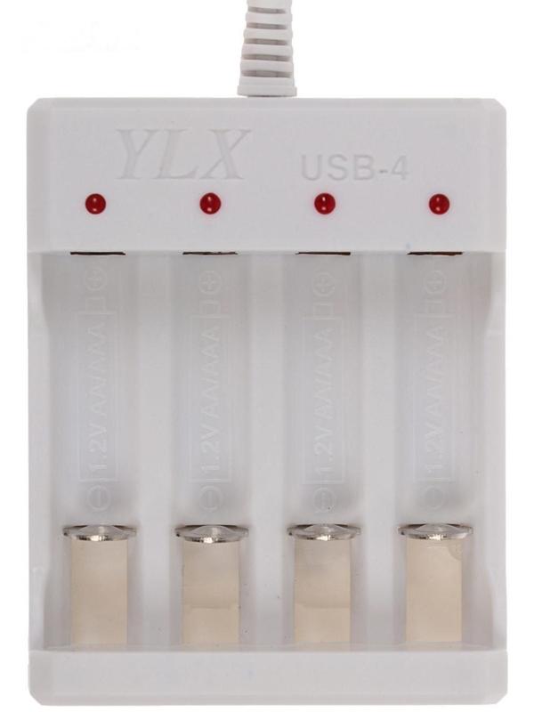 Зарядное устройство LuazON для 4х аккумуляторов АА или ААА UC-24, USB, ток заряда 250 мА, белое